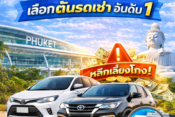 ภาพแนะนำรถเช่าภูเก็ต สนามบิน ปี 2569 เลือกรถเช่าอย่างปลอดภัย ไม่โดนโกง รับ–ส่งสนามบิน 24 ชั่วโมง พร้อมตรวจเงื่อนไขก่อนเช่า