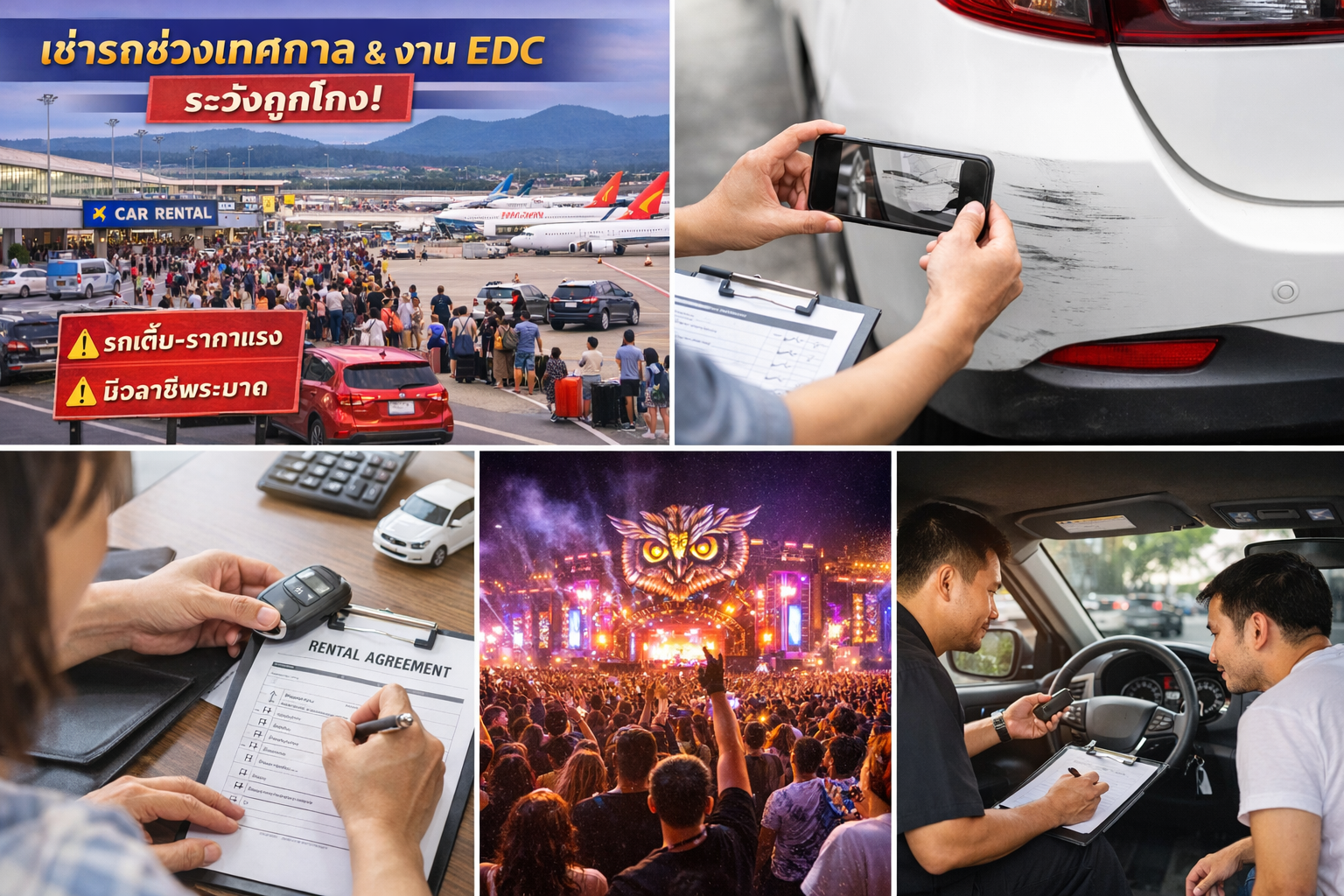 การเช่ารถช่วงเทศกาลและงาน EDC ในภูเก็ต พร้อมคำเตือนการถูกโกง การตรวจสภาพรถ สัญญาเช่ารถ และการคืนรถอย่างปลอดภัย
