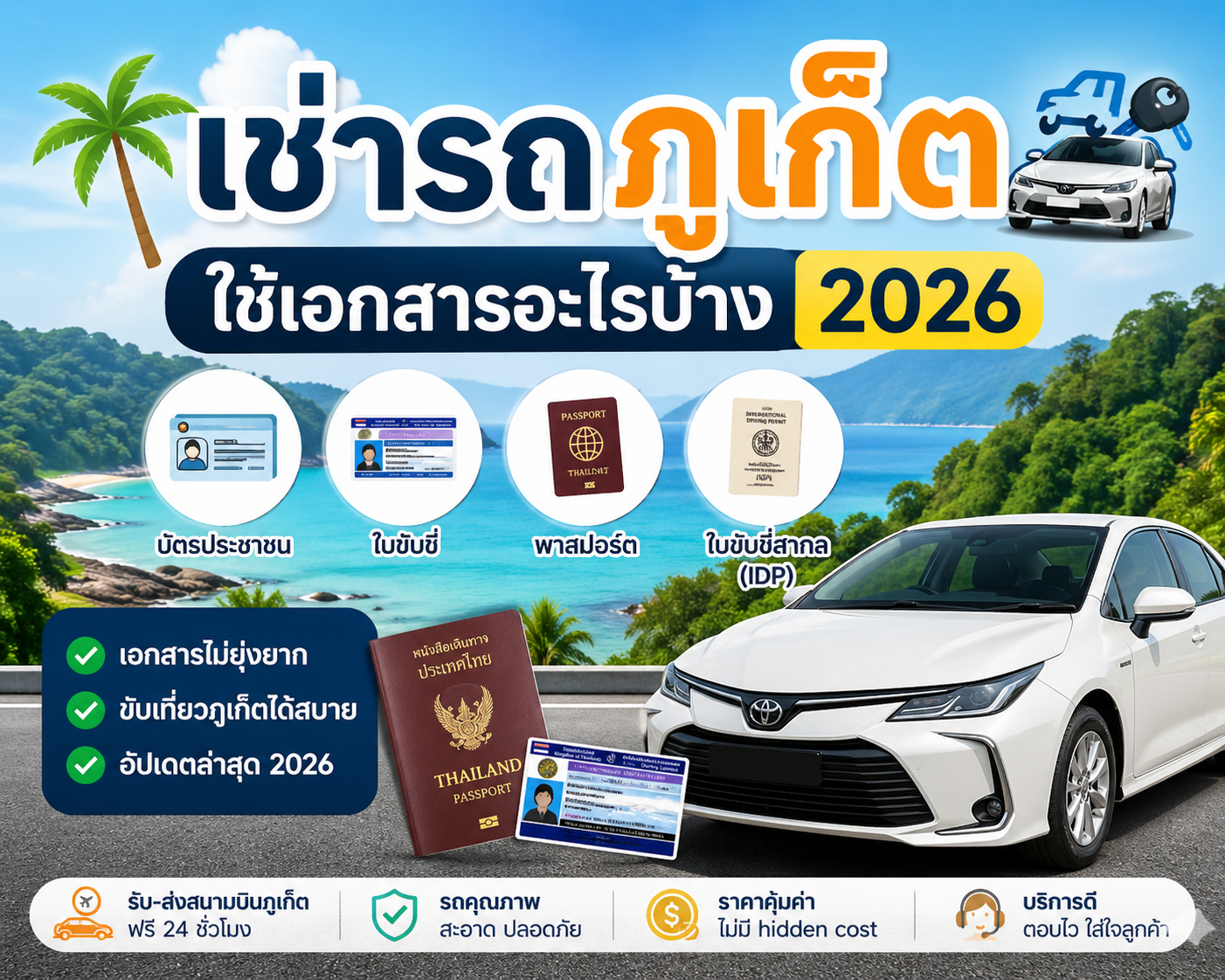 เช่ารถภูเก็ตใช้เอกสารอะไรบ้าง 2026 พร้อมตัวอย่างบัตรประชาชน ใบขับขี่ พาสปอร์ต และใบขับขี่สากล