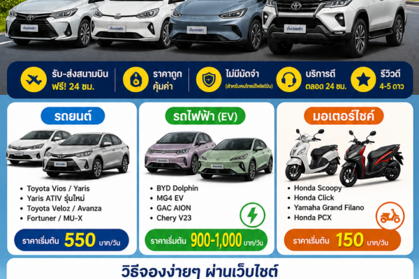 ต้นรถเช่าภูเก็ต มีเว็บไซต์ให้จอง รถยนต์ รถไฟฟ้า มอเตอร์ไซค์ ราคาถูก
