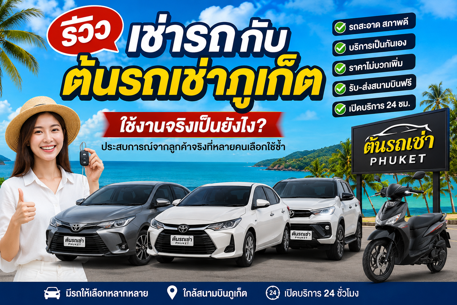 รีวิวเช่ารถกับต้นรถเช่าภูเก็ต ใช้งานจริงเป็นยังไง? การมาเที่ยวภูเก็ตให้สนุกและคุ้มที่สุด “รถเช่า” ถือเป็นตัวช่วยสำคัญ เพราะภูเก็ตมีสถานที่ท่องเที่ยวกระจายอยู่หลายโซน ทั้งสนามบิน หาดป่าตอง หาดกะตะ หาดกะรน แหลมพรหมเทพ เมืองเก่าภูเก็ต คาเฟ่ริมทะเล และจุดชมวิวต่าง ๆ หากไม่มีรถส่วนตัว การเดินทางอาจไม่สะดวกและมีค่าใช้จ่ายสูงกว่าที่คิด หนึ่งในร้านรถเช่าที่ลูกค้าหลายคนเลือกใช้บริการคือ **ต้นรถเช่าภูเก็ต** ร้านรถเช่าใกล้สนามบินภูเก็ต ที่มีทั้งรถยนต์ รถ 7 ที่นั่ง รถกระบะ รถไฟฟ้า และมอเตอร์ไซค์ให้เลือกหลายรุ่น จุดเด่นคือราคาชัดเจน ติดต่อสะดวก และเปิดบริการตลอด 24 ชั่วโมง ## ประสบการณ์การจองรถ การจองรถกับต้นรถเช่าภูเก็ตทำได้ง่าย ลูกค้าสามารถติดต่อผ่าน LINE: **@abc000** หรือโทร **091-527-6862** แจ้งวันรับรถ วันคืนรถ เวลา จุดรับ–คืนรถ และรุ่นรถที่ต้องการ จากนั้นทางร้านจะตรวจสอบรถว่างและแจ้งราคาให้ชัดเจนก่อนจอง หากต้องการยืนยันการจอง ลูกค้าโอนมัดจำตามเงื่อนไขของร้าน โดยรถยนต์มักใช้มัดจำการจอง 1,000 บาท ส่วนมอเตอร์ไซค์ใช้มัดจำการจอง 300 บาท ทำให้ลูกค้ามั่นใจได้ว่ามีรถล็อกไว้ให้ในวันเดินทางจริง ## การรับรถที่สนามบินภูเก็ต สำหรับลูกค้าที่เดินทางมาลงสนามบินภูเก็ต ร้านมีบริการรับ–ส่งสนามบินฟรี 24 ชั่วโมง เมื่อลูกค้ารับกระเป๋าเรียบร้อย สามารถแจ้งร้าน แล้วรอที่จุดนัดหมาย จากนั้นพนักงานจะมารับไปทำสัญญาที่ร้านซึ่งอยู่ใกล้สนามบิน ขั้นตอนนี้ช่วยให้ลูกค้าไม่ต้องเสียเวลาเรียกรถหลายต่อ เหมาะมากสำหรับคนที่มาเที่ยวภูเก็ตครั้งแรก หรือมากับครอบครัวพร้อมกระเป๋าเดินทางหลายใบ ## สภาพรถและความสะอาด จากการใช้งานจริง สิ่งที่ลูกค้าหลายคนชอบคือรถมีให้เลือกหลายระดับ ตั้งแต่รถราคาประหยัดไปจนถึงรถรุ่นใหม่ ลูกค้าสามารถเลือกได้ตามงบและลักษณะการใช้งาน เช่น รถเล็กสำหรับขับในเมือง รถ 7 ที่นั่งสำหรับครอบครัว รถกระบะสำหรับใช้งาน หรือรถไฟฟ้าสำหรับคนที่อยากลองขับ EV ก่อนส่งมอบรถ ทางร้านจะมีการตรวจเช็กรถและทำความสะอาดก่อนให้ลูกค้าใช้งาน ภายในรถควรตรวจเช็กให้เรียบร้อย เช่น แอร์ ไฟหน้า ไฟเลี้ยว รอยรอบคัน ระดับน้ำมัน และอุปกรณ์พื้นฐาน เพื่อความสบายใจทั้งลูกค้าและร้าน ## ราคาและความคุ้มค่า ต้นรถเช่าภูเก็ตมีจุดเด่นเรื่องราคาที่เข้าถึงง่าย รถยนต์บางรุ่นเริ่มต้นประมาณ 500–599 บาทต่อวัน ส่วนมอเตอร์ไซค์เริ่มต้นประมาณ 150 บาทต่อวัน เหมาะกับทั้งนักท่องเที่ยวสายประหยัด วัยรุ่น ครอบครัว และคนที่ต้องการใช้รถหลายวัน เมื่อเทียบกับค่าเดินทางด้วยแท็กซี่หรือรถรับจ้างหลายเที่ยว การเช่ารถขับเองมักคุ้มกว่า โดยเฉพาะคนที่มีแพลนเที่ยวหลายจุดในวันเดียว เช่น สนามบิน–โรงแรม–คาเฟ่–ชายหาด–ร้านอาหาร–จุดชมวิว ## บริการและการติดต่อ จุดที่ทำให้ลูกค้าหลายคนประทับใจคือร้านเปิดบริการ 24 ชั่วโมง สามารถติดต่อได้ทั้งกลางวันและกลางคืน เหมาะกับลูกค้าที่มีไฟลต์เช้า ไฟลต์ดึก หรือเครื่องบินดีเลย์ หากมีการเปลี่ยนแปลงเวลาเดินทาง สามารถแจ้งร้านล่วงหน้าเพื่อประสานงานได้ พนักงานให้ข้อมูลเรื่องราคา รุ่นรถ เงื่อนไขการเช่า เอกสารที่ใช้ และประกันอย่างชัดเจน ทำให้ลูกค้าเข้าใจก่อนตัดสินใจ ไม่ต้องกังวลเรื่องค่าใช้จ่ายแอบแฝง ## เหมาะกับใคร? ต้นรถเช่าภูเก็ตเหมาะกับลูกค้าหลายกลุ่ม เช่น - นักท่องเที่ยวที่ต้องการรถใกล้สนามบิน - ครอบครัวที่ต้องการรถ 5–7 ที่นั่ง - วัยรุ่นหรือกลุ่มเพื่อนที่ต้องการรถราคาประหยัด - ลูกค้าที่ต้องการมอเตอร์ไซค์ขับเที่ยวระยะสั้น - คนที่ต้องการเช่ารถรายวันหรือรายเดือน - นักท่องเที่ยวต่างชาติที่มีเอกสารพร้อม - ลูกค้าที่ต้องการบริการตลอด 24 ชั่วโมง ## ข้อแนะนำก่อนรับรถ เพื่อให้การเช่ารถราบรื่น ควรตรวจเช็กรถก่อนออกเดินทางทุกครั้ง ถ่ายรูปรอบคันไว้เป็นหลักฐาน ตรวจระดับน้ำมัน ตรวจรอยเดิม เช็กยาง ไฟส่องสว่าง และสอบถามเงื่อนไขเรื่องประกัน การคืนรถล่าช้า และพื้นที่ใช้งานให้ชัดเจน ร้านต้นรถเช่าภูเก็ตอนุญาตให้ใช้งานในพื้นที่ภูเก็ต พังงา และกระบี่ หากต้องการออกนอกพื้นที่ควรแจ้งร้านก่อน เพื่อให้ร้านแนะนำเงื่อนไขที่ถูกต้อง ## สรุปรีวิว โดยรวมแล้ว การเช่ารถกับ **ต้นรถเช่าภูเก็ต** ถือว่าเหมาะสำหรับคนที่ต้องการรถเช่าราคาเข้าถึงง่าย ใกล้สนามบิน มีรถให้เลือกหลายแบบ และต้องการร้านที่ติดต่อได้ตลอด 24 ชั่วโมง จุดเด่นคือจองง่าย รับรถสะดวก ราคาแจ้งชัด และมีทั้งรถยนต์กับมอเตอร์ไซค์ให้เลือกตามงบ หากใครกำลังวางแผนมาเที่ยวภูเก็ต และต้องการเดินทางเองแบบอิสระ ต้นรถเช่าภูเก็ตเป็นอีกหนึ่งตัวเลือกที่น่าสนใจ โดยเฉพาะคนที่อยากได้รถใกล้สนามบิน บริการเป็นกันเอง และราคาคุ้มค่า ## ช่องทางติดต่อ โทร: 091-527-6862 LINE: @abc000 เว็บไซต์: https://www.toncarbike.com/ เว็บไซต์บทความ: https://xn--12cr6accr5cva1lzctde6gij.com/