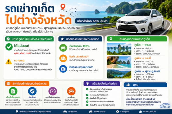 รถเช่าภูเก็ตขับไปต่างจังหวัด เส้นทางเที่ยวพังงา กระบี่ สุราษฎร์ธานี พร้อมรถยนต์ขับเที่ยววิวทะเลสวย