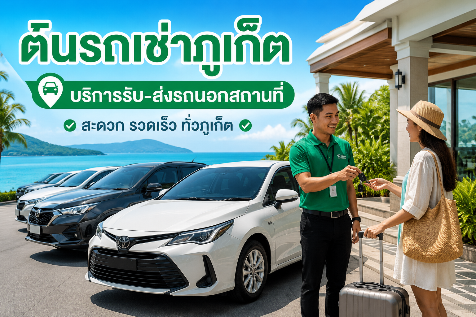 บริการรับส่งรถเช่าภูเก็ตนอกสถานที่ของต้นรถเช่า ส่งรถถึงโรงแรมและจุดนัดหมายทั่วภูเก็ต คำบรรยายภาพ