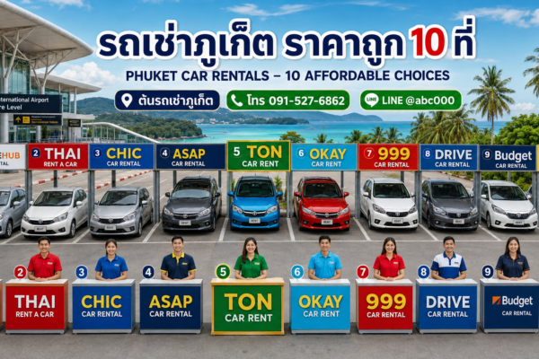 ภาพรวม 10 ร้านรถเช่าภูเก็ตราคาถูกใกล้สนามบินภูเก็ต โดยแนะนำต้นรถเช่าภูเก็ต พร้อมรถเช่าและข้อมูลติดต่อ
