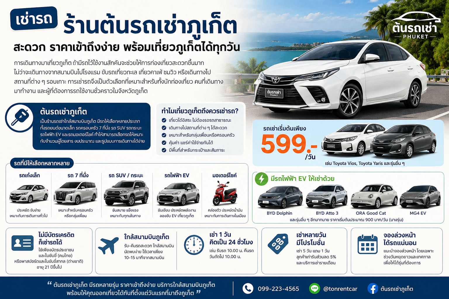เช่ารถต้นรถเช่าภูเก็ต ใกล้สนามบินภูเก็ต รถยนต์และรถไฟฟ้า EV ราคาเริ่มต้น 599 บาทต่อวัน