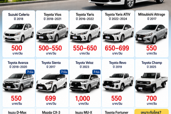 อัปเดตราคารถเช่าภูเก็ต 2026 ต้นรถเช่าภูเก็ต ราคาเริ่มต้น 500 บาทต่อวัน ใกล้สนามบินภูเก็ต