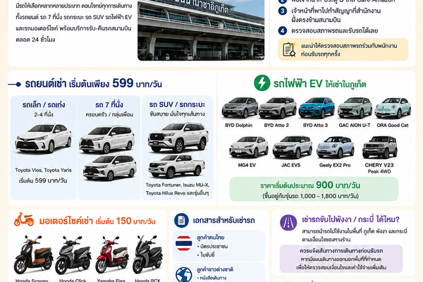 ต้นรถเช่าภูเก็ต บริการรถยนต์ มอเตอร์ไซค์ และรถไฟฟ้า EV ใกล้สนามบินภูเก็ต รับ-คืนรถสนามบิน 24 ชั่วโมง