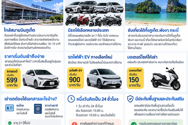 ต้นรถเช่าภูเก็ต รถยนต์ มอเตอร์ไซค์ รถไฟฟ้า ใกล้สนามบินภูเก็ต SEO Title: ต้นรถเช่าภูเก็ต ใกล้สนามบิน | รถยนต์ มอเตอร์ไซค์ EV ราคาประหยัด