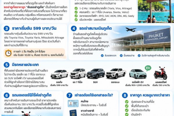 รถเช่าภูเก็ตราคาถูก ต้นรถเช่าภูเก็ต รถยนต์เริ่มต้น 599 บาทต่อวัน พร้อมรถ EV รถ 7 ที่นั่ง และมอเตอร์ไซค์